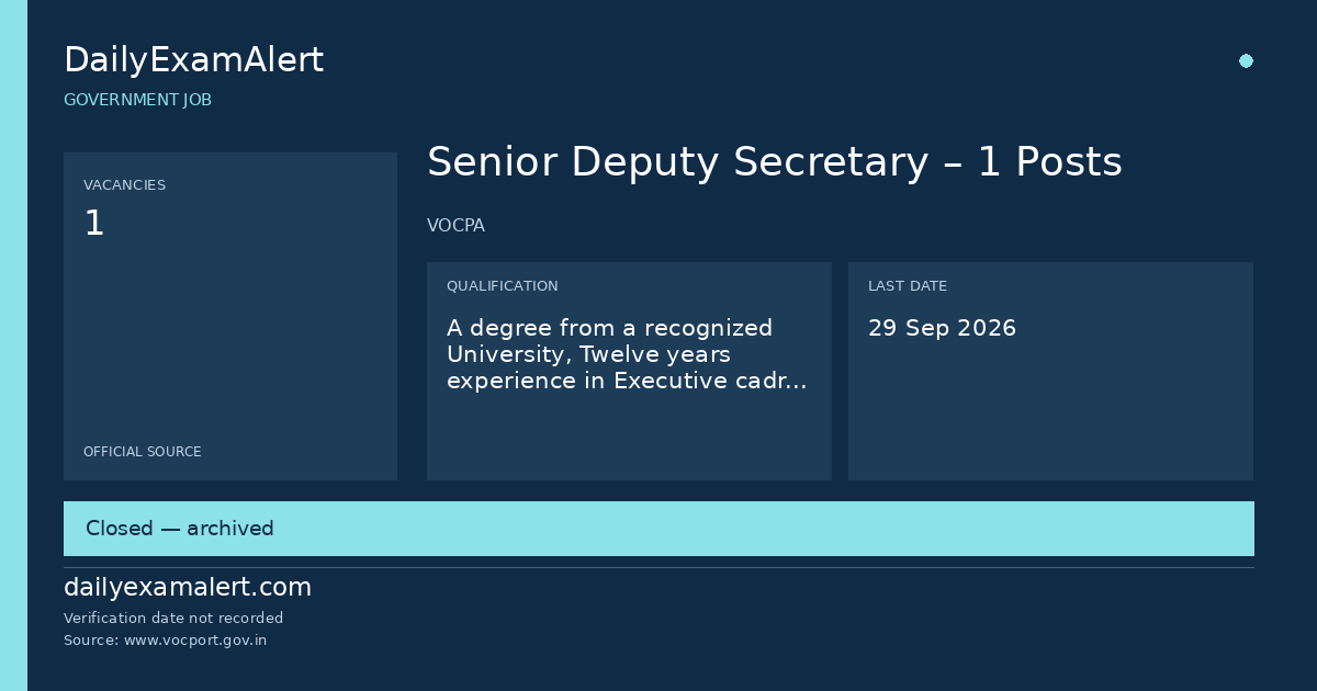 Senior Deputy Secretary – 1 Posts — government job summary