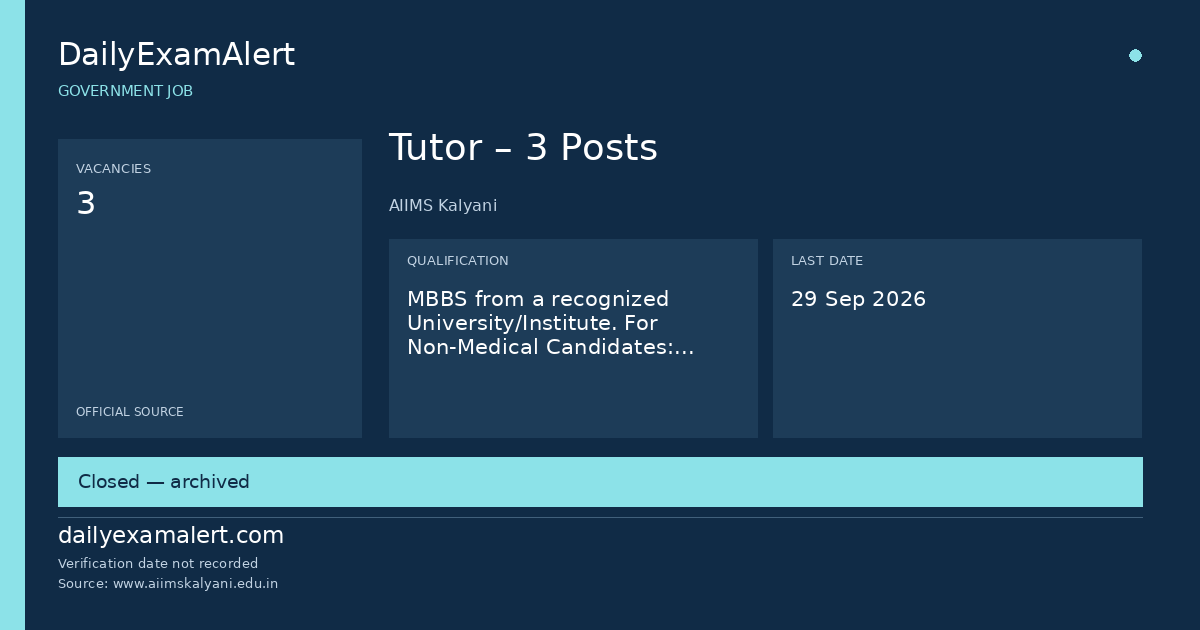 Tutor – 3 Posts — government job summary