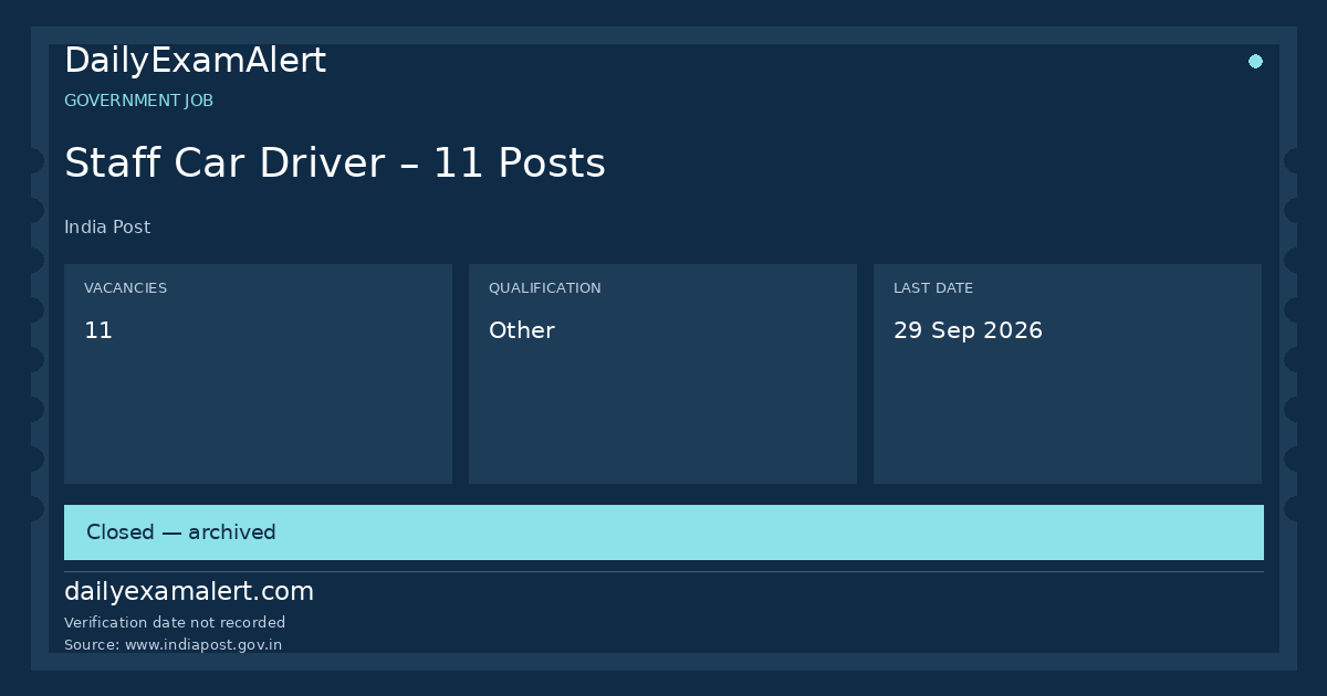 Staff Car Driver – 11 Posts — government job summary