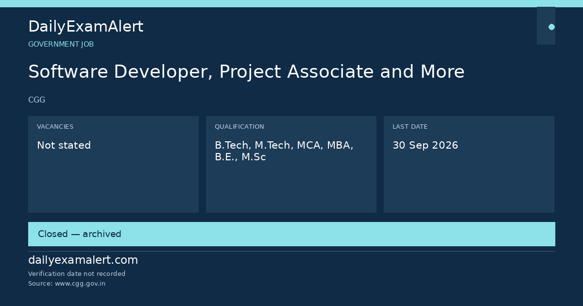 Software Developer, Project Associate and More — government job summary