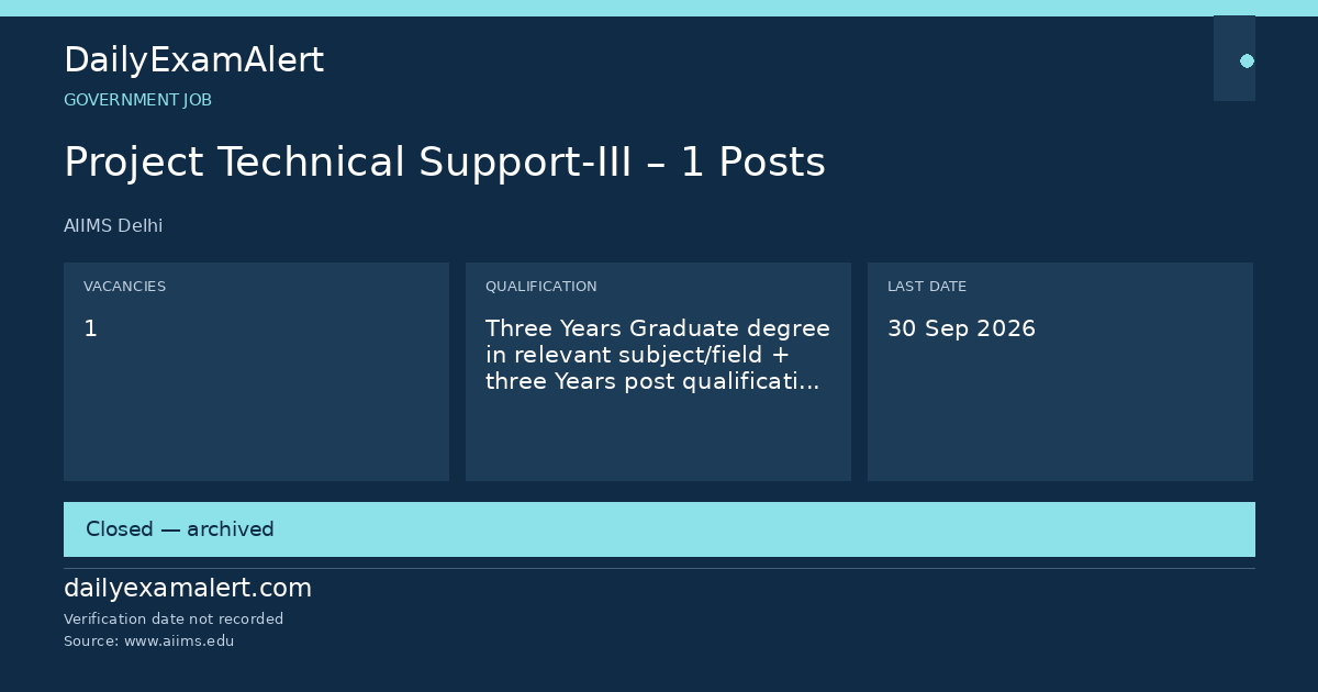 Project Technical Support-III – 1 Posts — government job summary