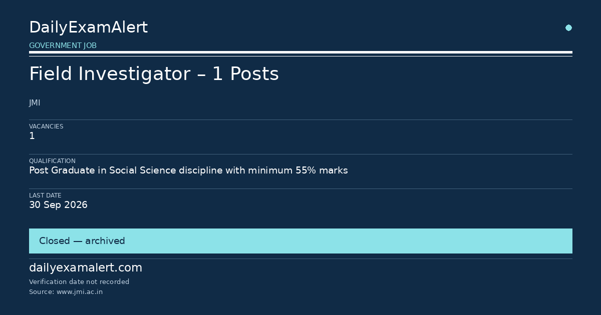 Field Investigator – 1 Posts — government job summary