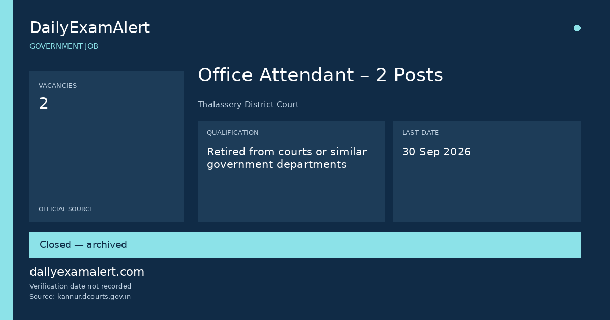 Office Attendant – 2 Posts — government job summary