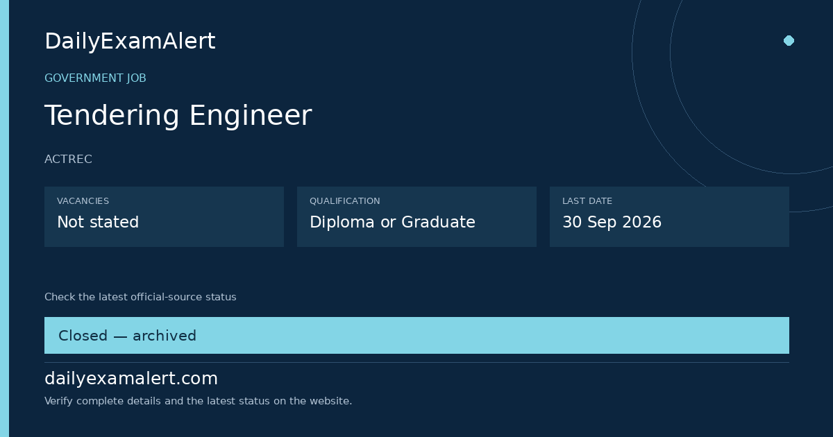 Tendering Engineer — government job summary
