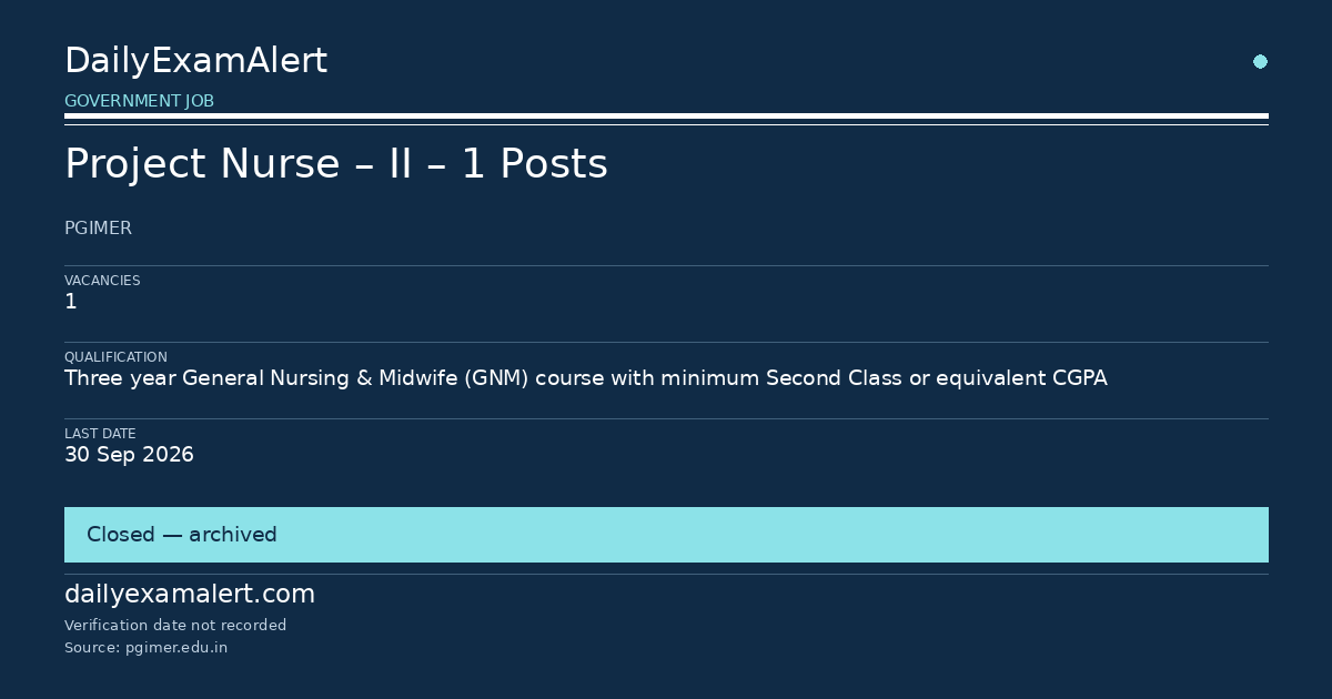 Project Nurse – II – 1 Posts — government job summary