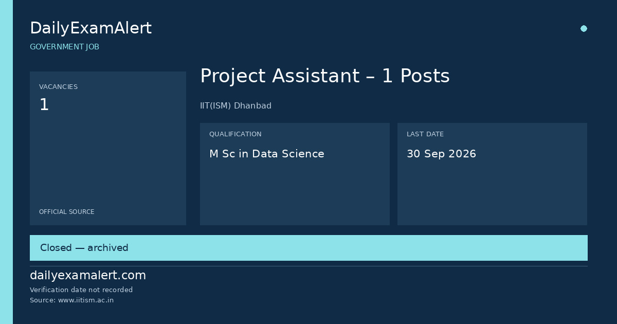 Project Assistant – 1 Posts — government job summary
