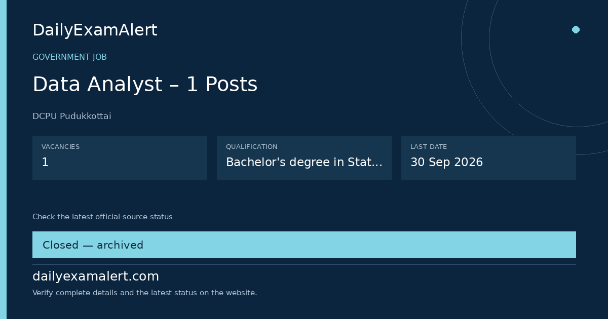 Data Analyst – 1 Posts — government job summary