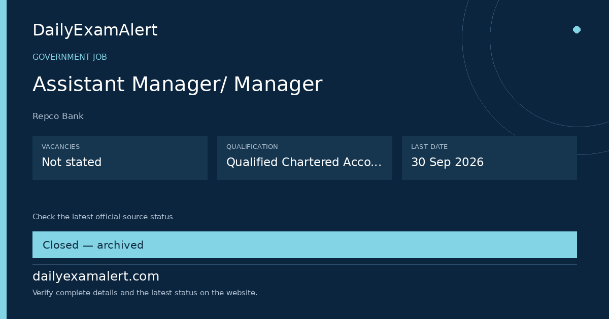 Assistant Manager/ Manager — government job summary