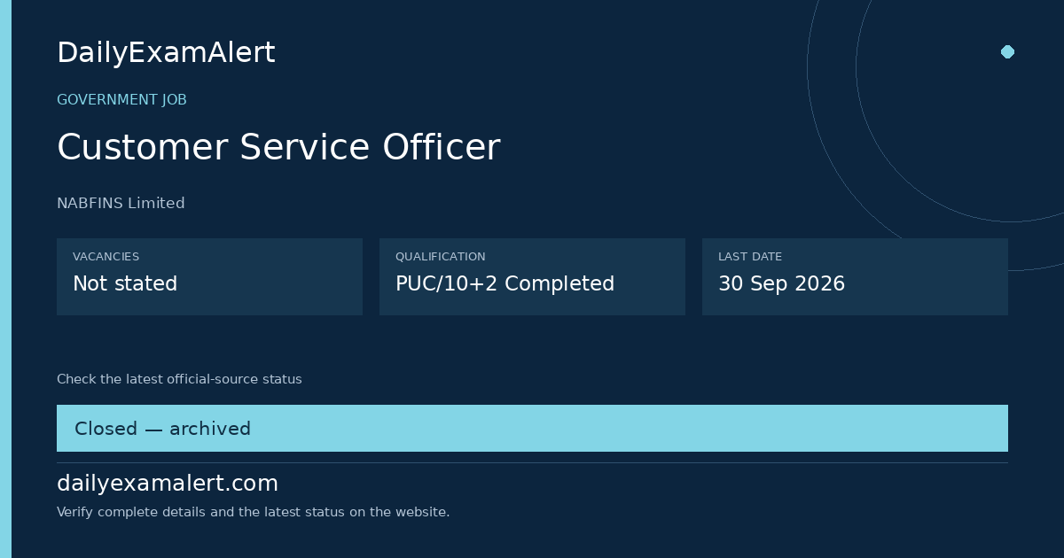 Customer Service Officer — government job summary