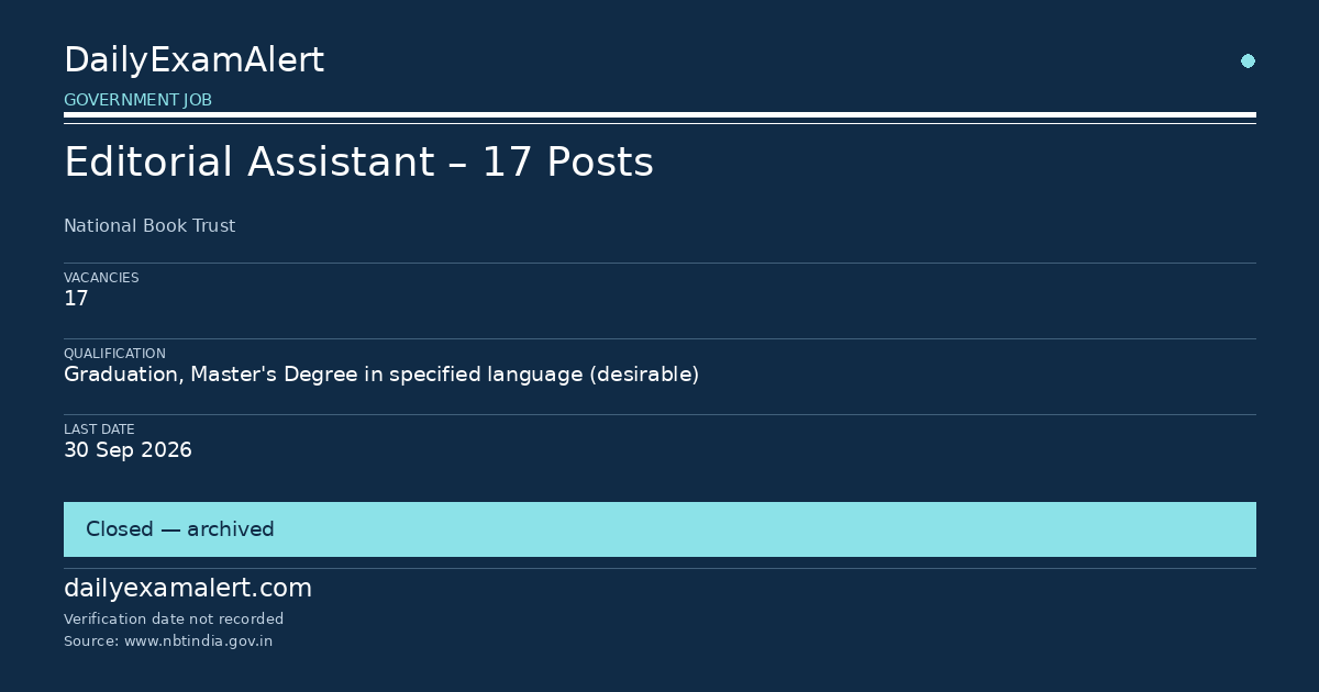 Editorial Assistant – 17 Posts — government job summary