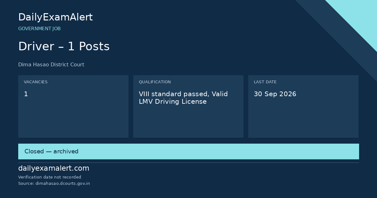 Driver – 1 Posts — government job summary