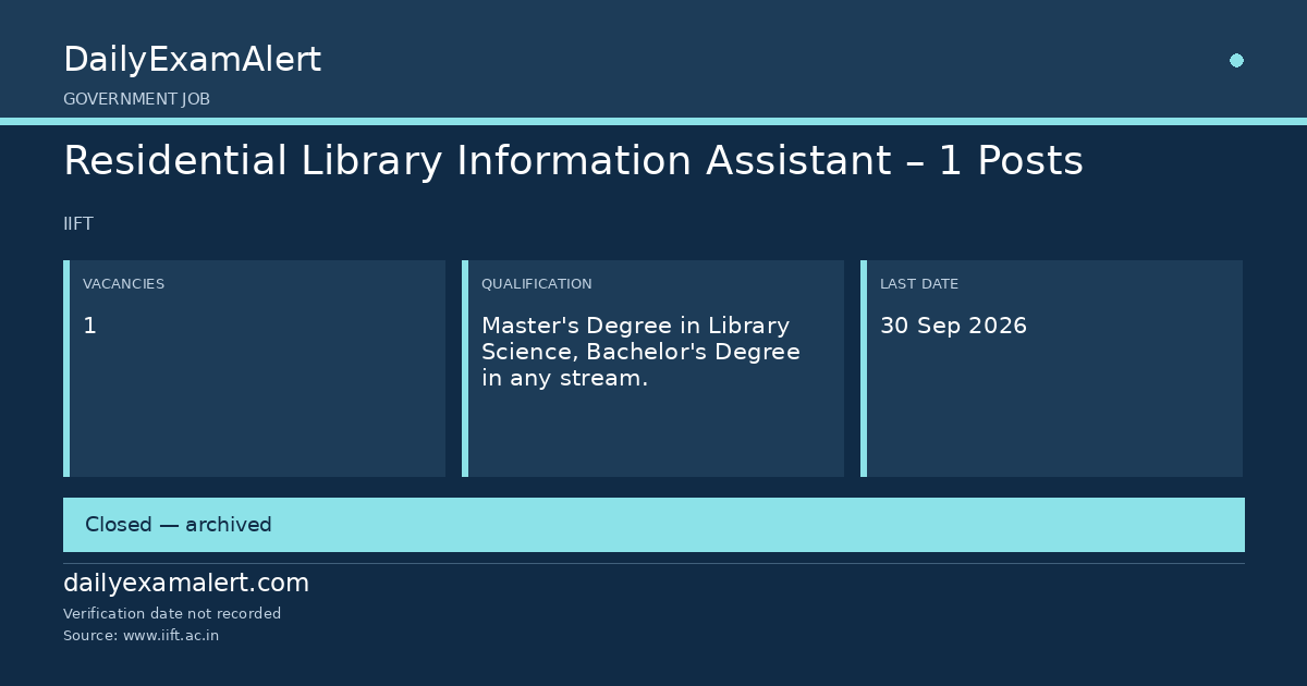 Residential Library Information Assistant – 1 Posts — government job summary