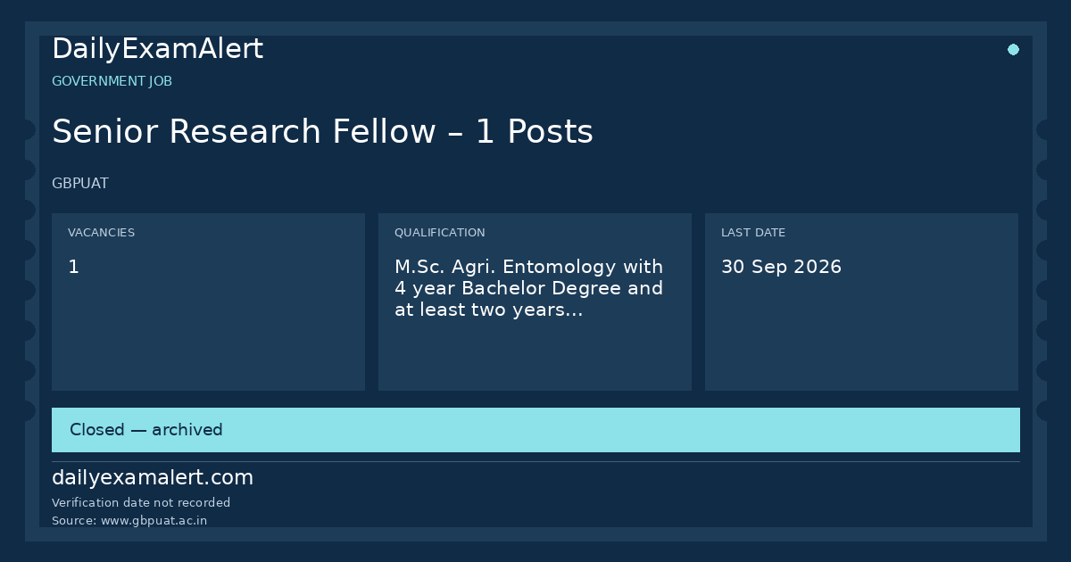 Senior Research Fellow – 1 Posts — government job summary
