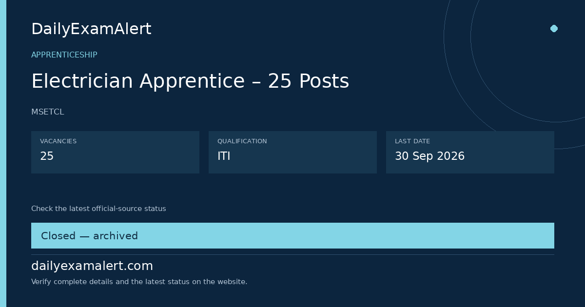 Electrician Apprentice – 25 Posts — apprenticeship summary