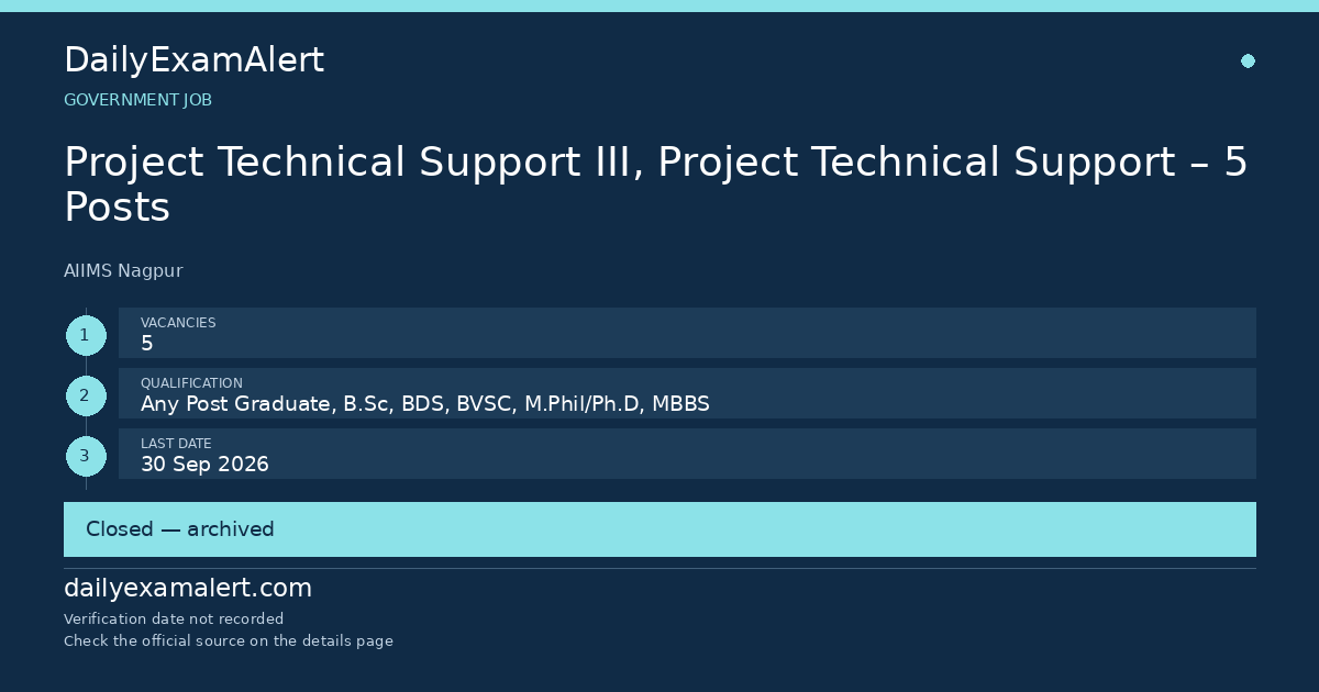 Project Technical Support III, Project Technical Support – 5 Posts — government job summary