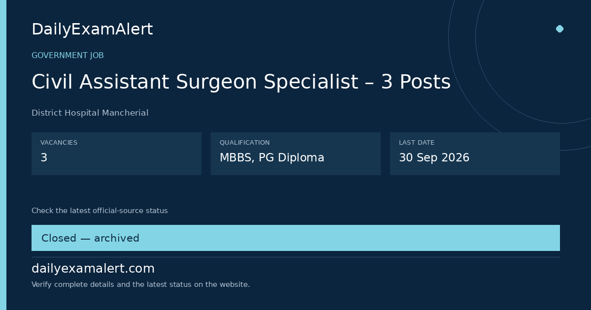 Civil Assistant Surgeon Specialist – 3 Posts — government job summary