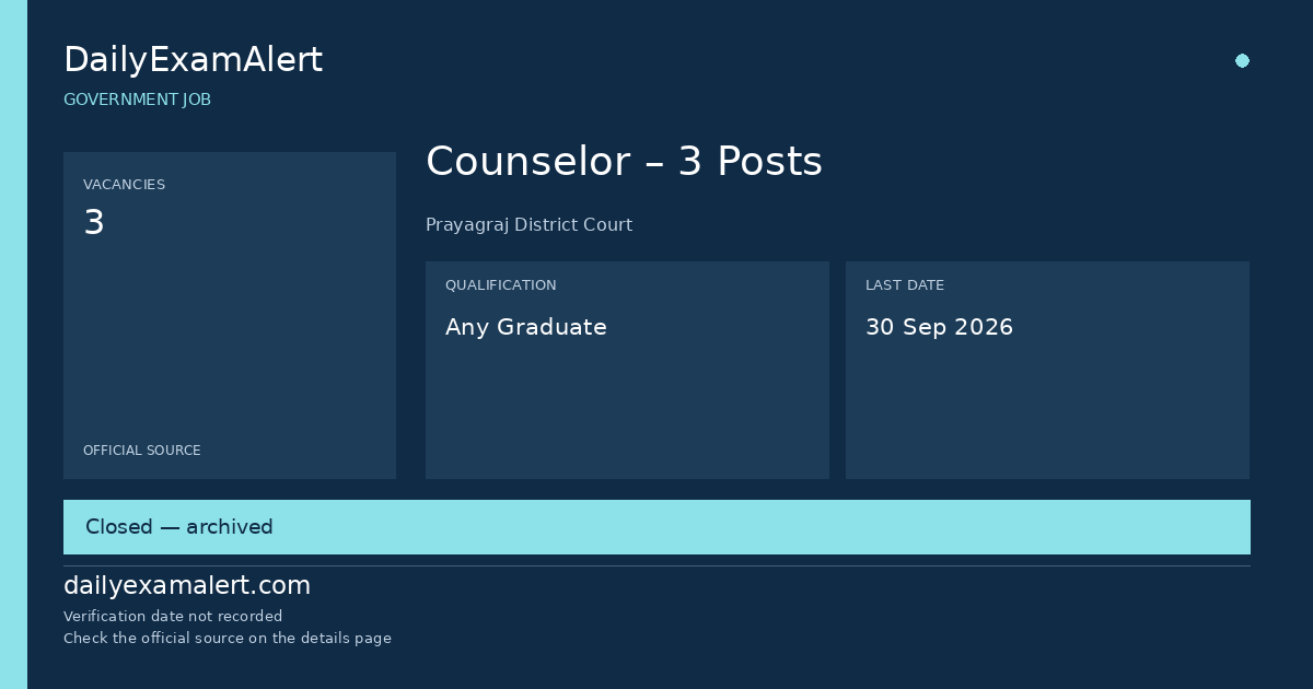 Counselor – 3 Posts — government job summary
