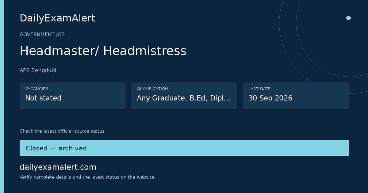 Headmaster/ Headmistress — government job summary
