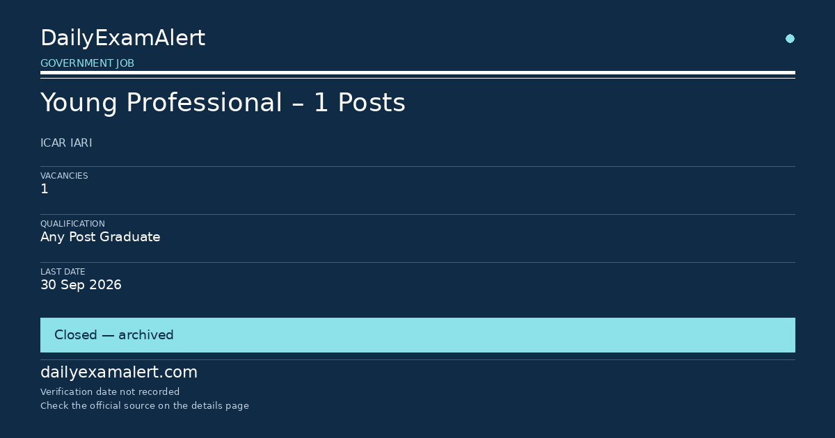 Young Professional – 1 Posts — government job summary
