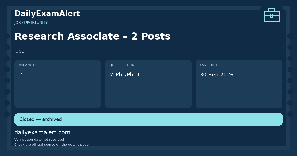 Research Associate – 2 Posts — job opportunity summary