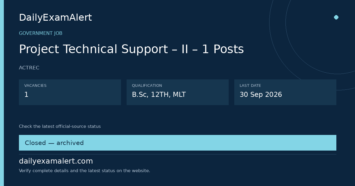 Project Technical Support – II – 1 Posts — government job summary