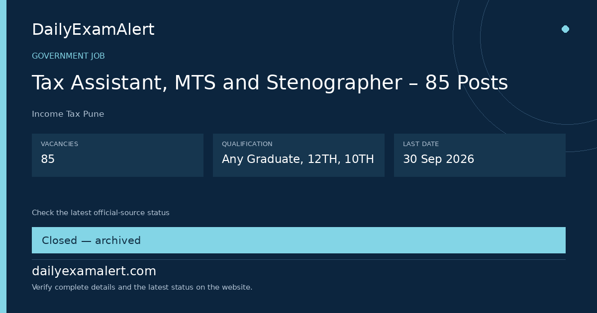 Tax Assistant, MTS and Stenographer – 85 Posts — government job summary