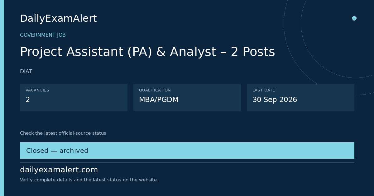 Project Assistant (PA) & Analyst – 2 Posts — government job summary