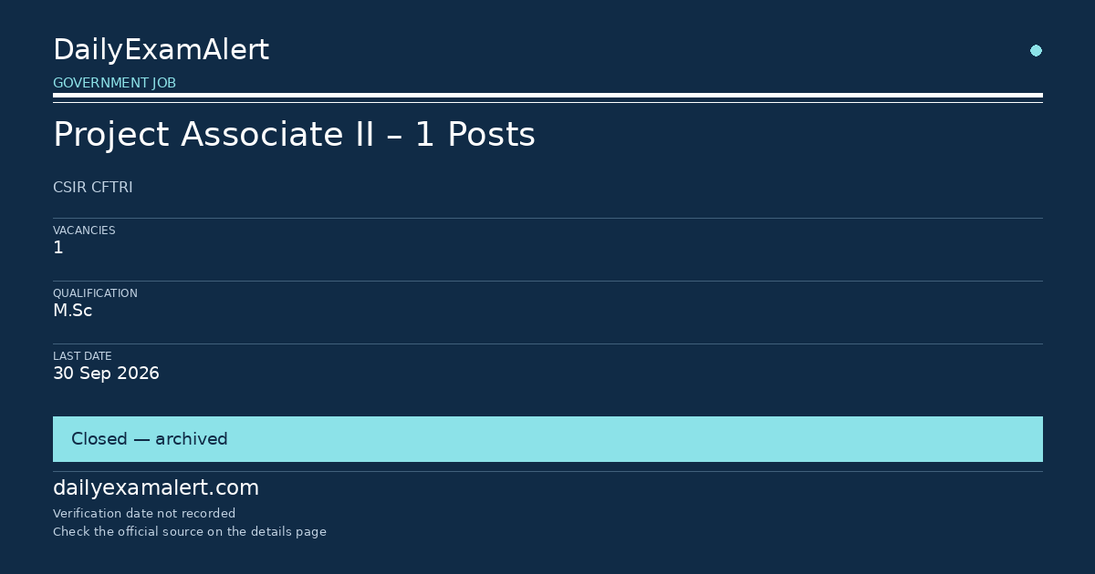 Project Associate II – 1 Posts — government job summary