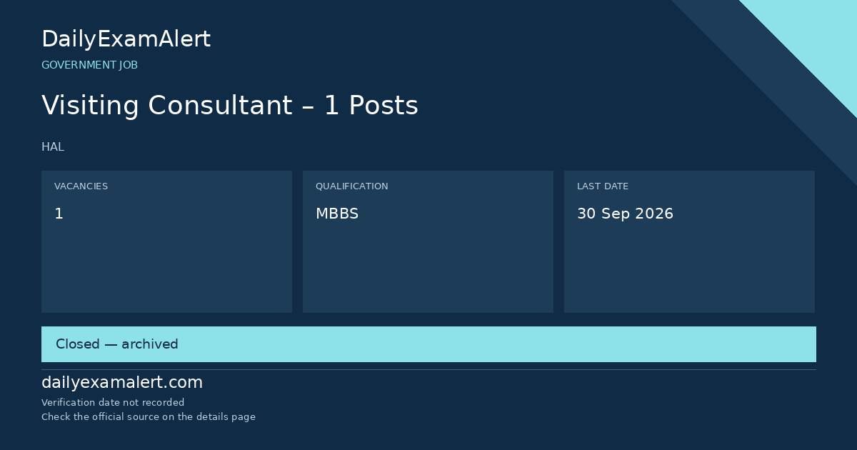 Visiting Consultant – 1 Posts — government job summary
