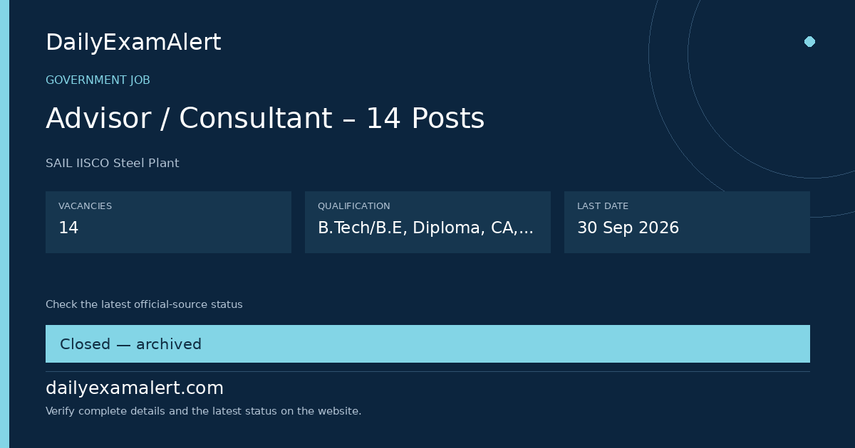 Advisor / Consultant – 14 Posts — government job summary