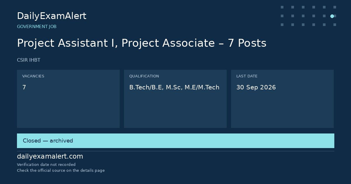 Project Assistant I, Project Associate – 7 Posts — government job summary