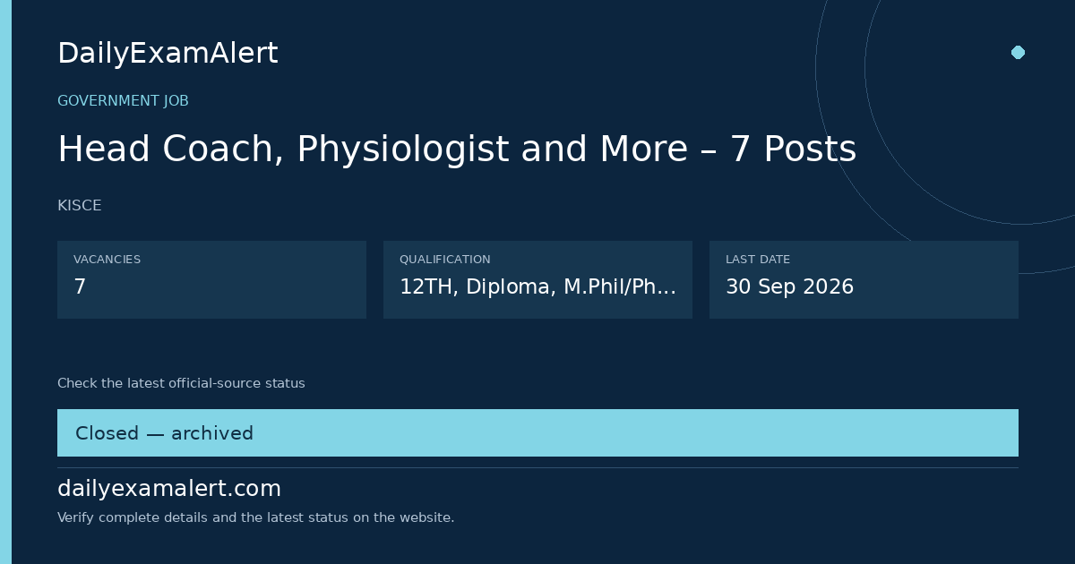 Head Coach, Physiologist and More – 7 Posts — government job summary
