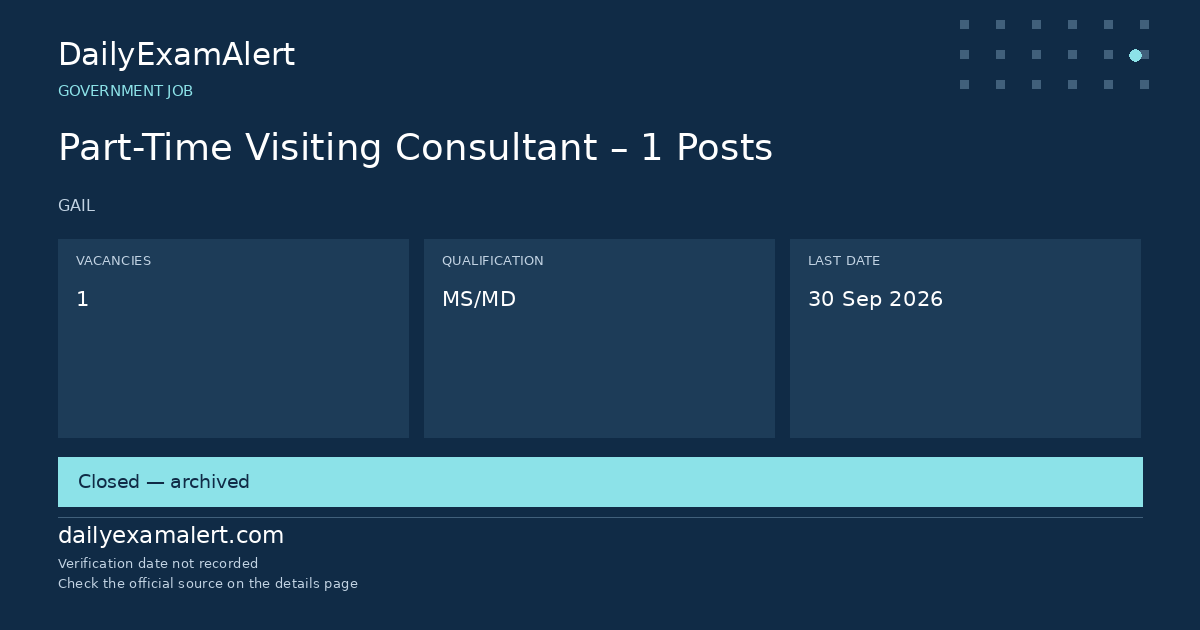 Part-Time Visiting Consultant – 1 Posts — government job summary