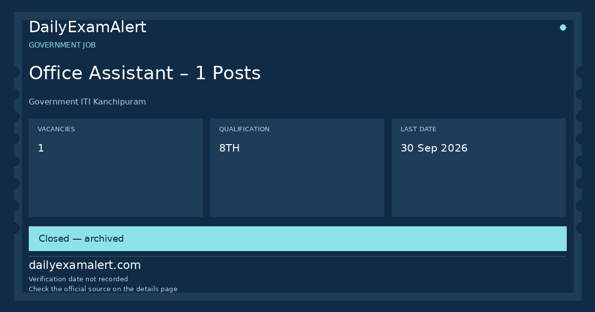 Office Assistant – 1 Posts — government job summary