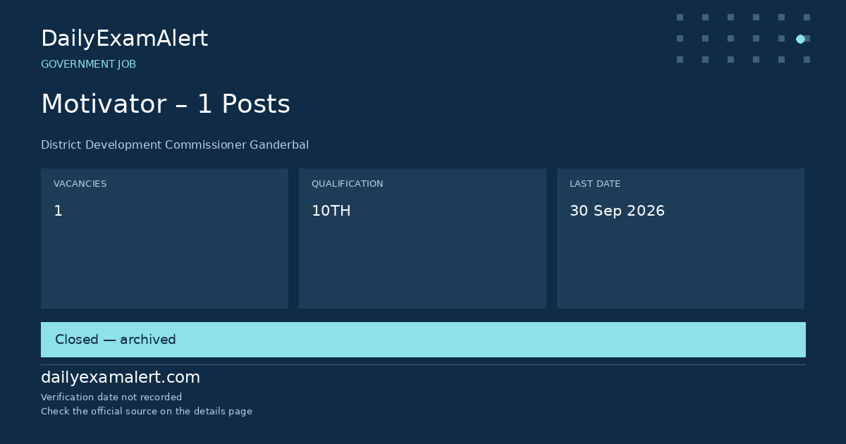 Motivator – 1 Posts — government job summary