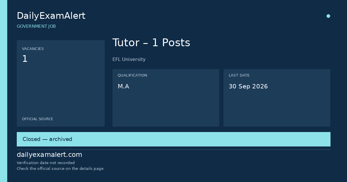 Tutor – 1 Posts — government job summary