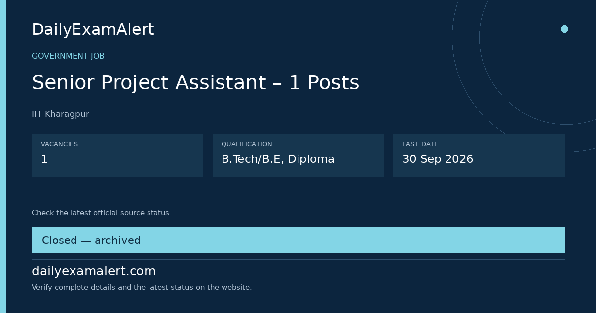 Senior Project Assistant – 1 Posts — government job summary