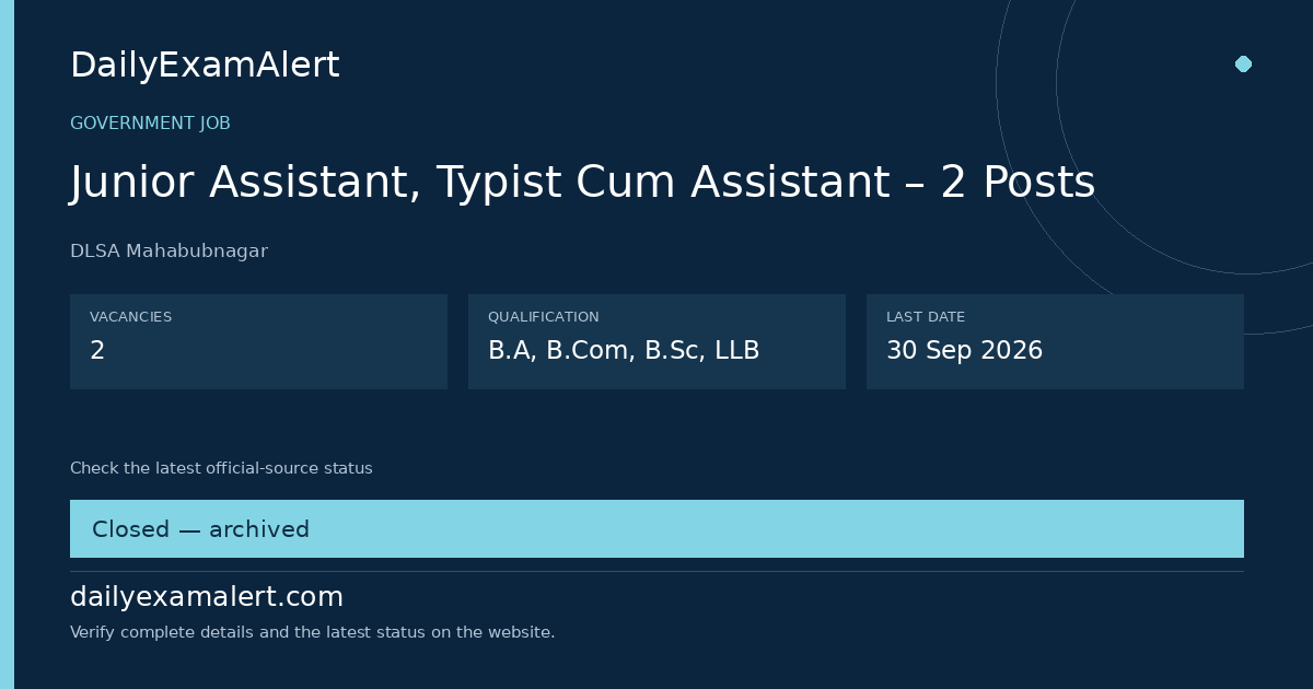 Junior Assistant, Typist Cum Assistant – 2 Posts — government job summary