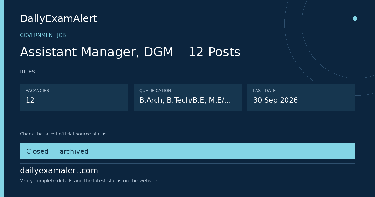 Assistant Manager, DGM – 12 Posts — government job summary