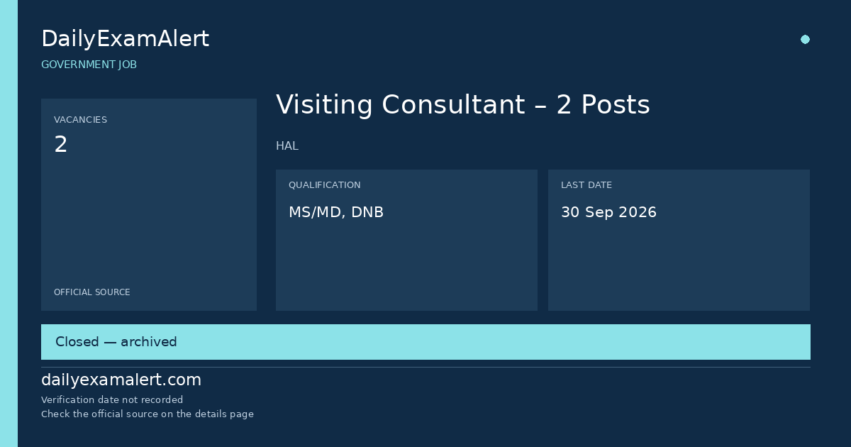 Visiting Consultant – 2 Posts — government job summary