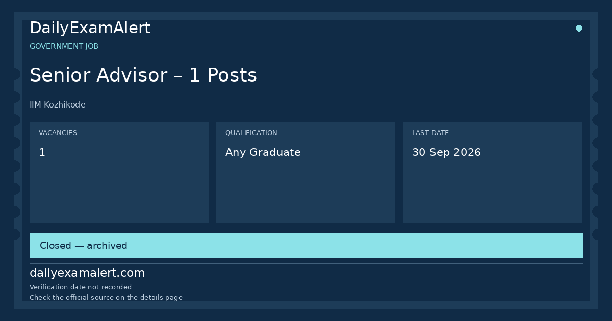 Senior Advisor – 1 Posts — government job summary