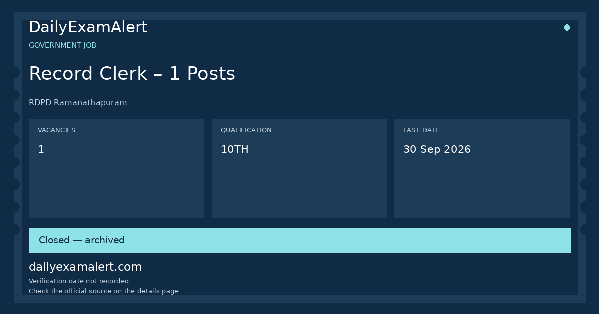 Record Clerk – 1 Posts — government job summary