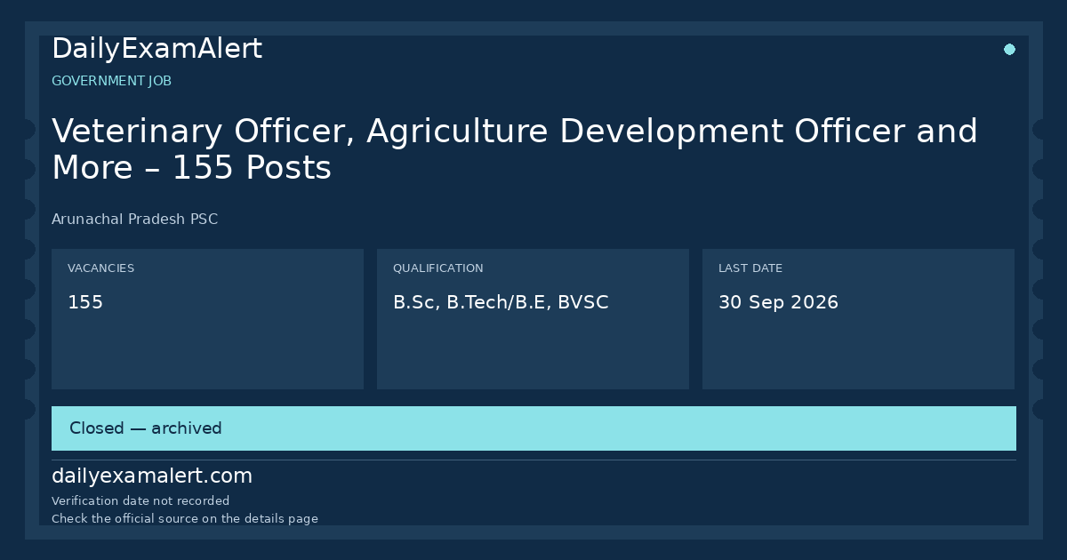 Veterinary Officer, Agriculture Development Officer and More – 155 Posts — government job summary