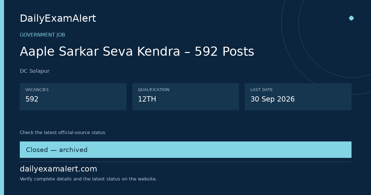 Aaple Sarkar Seva Kendra – 592 Posts — government job summary