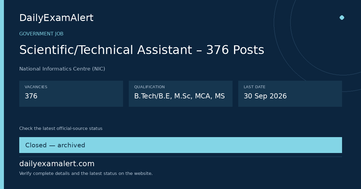 Scientific/Technical Assistant – 376 Posts — government job summary