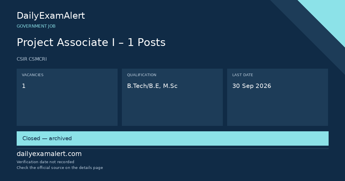 Project Associate I – 1 Posts — government job summary