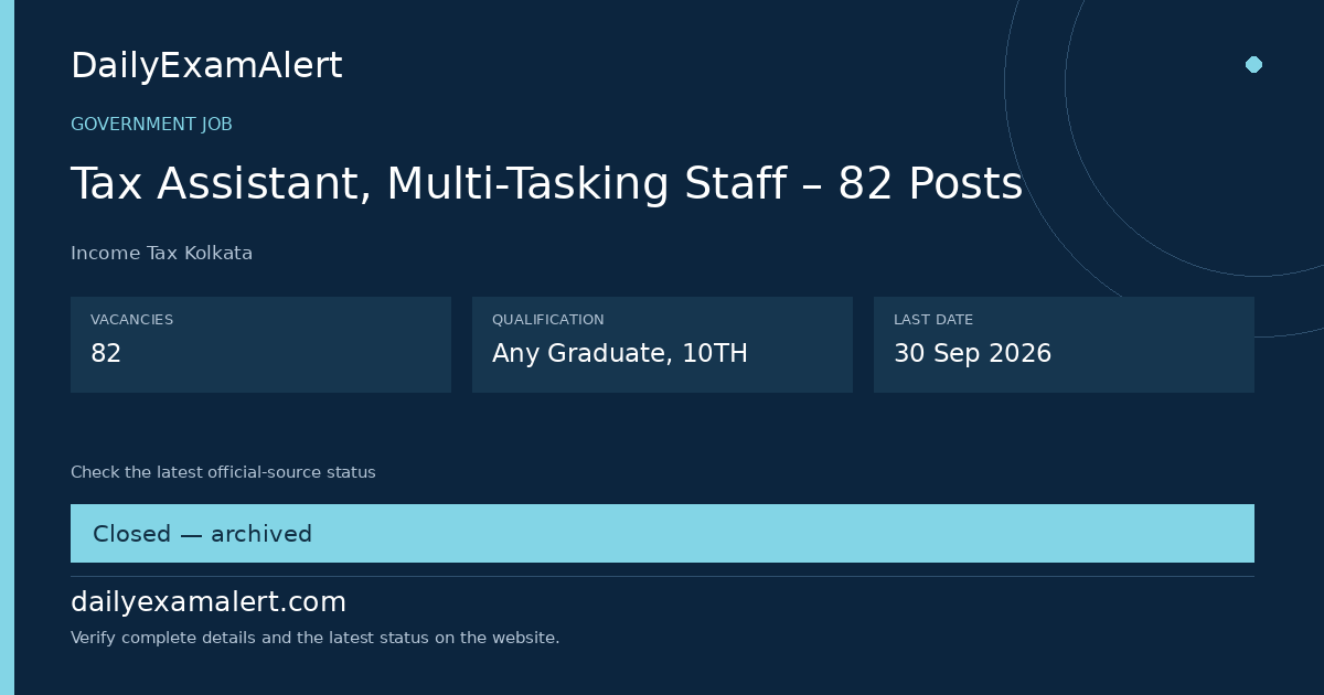 Tax Assistant, Multi-Tasking Staff – 82 Posts — government job summary