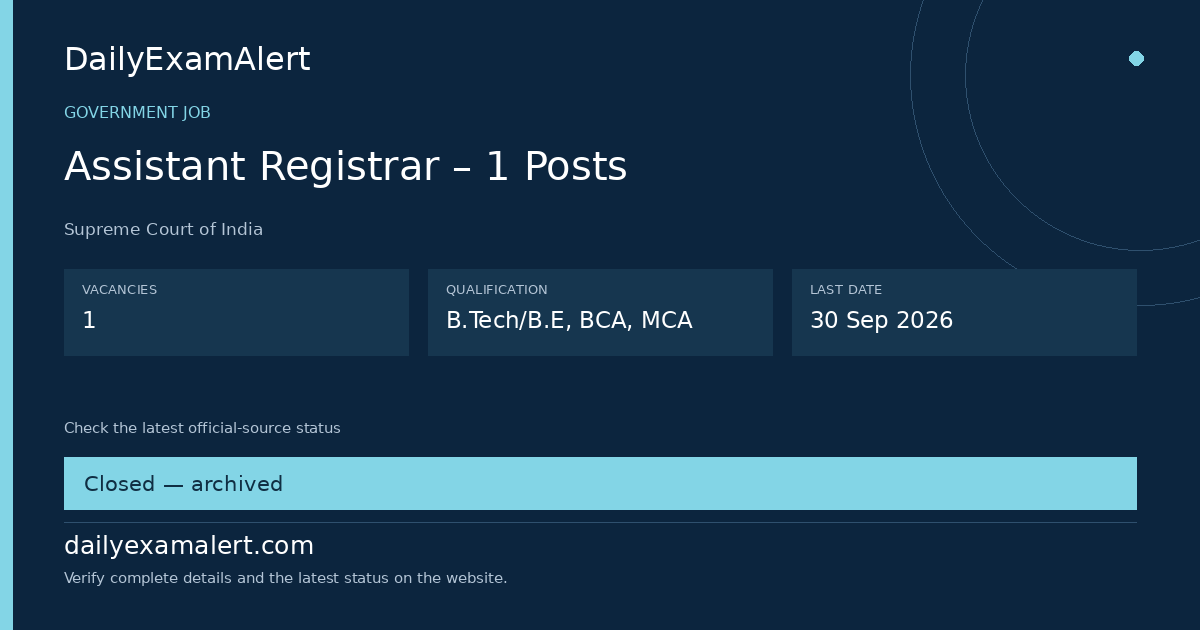 Assistant Registrar – 1 Posts — government job summary