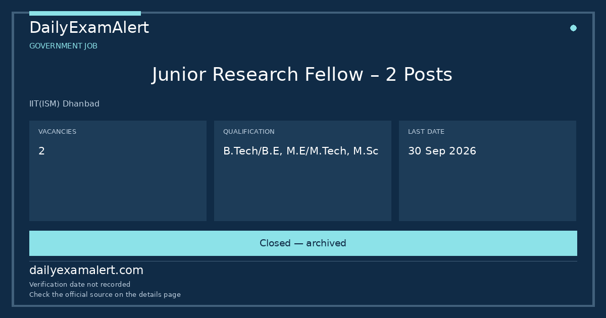Junior Research Fellow – 2 Posts — government job summary