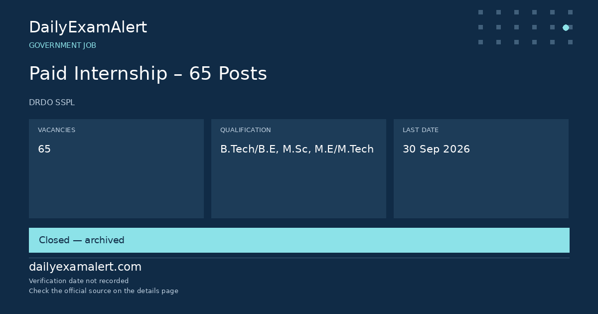 Paid Internship – 65 Posts — government job summary